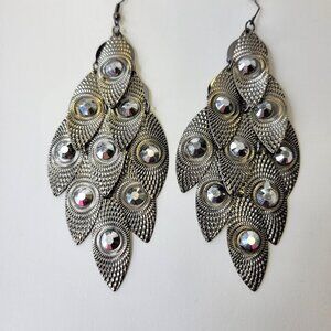 Silver Tone Light Long Dangle Earrings